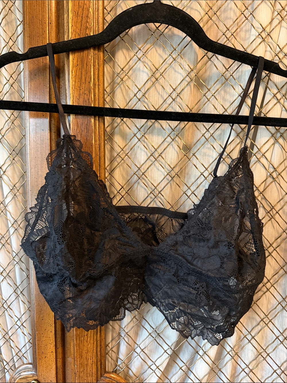 Free People Black Lace Bralette with Delicate Floral Lace
